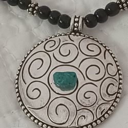 Southwestern Silver Tone Turquoise & Onyx Beaded Necklace