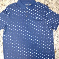 Mens Large NWT Ralph Lauren Polo shirt blue with tan dots 