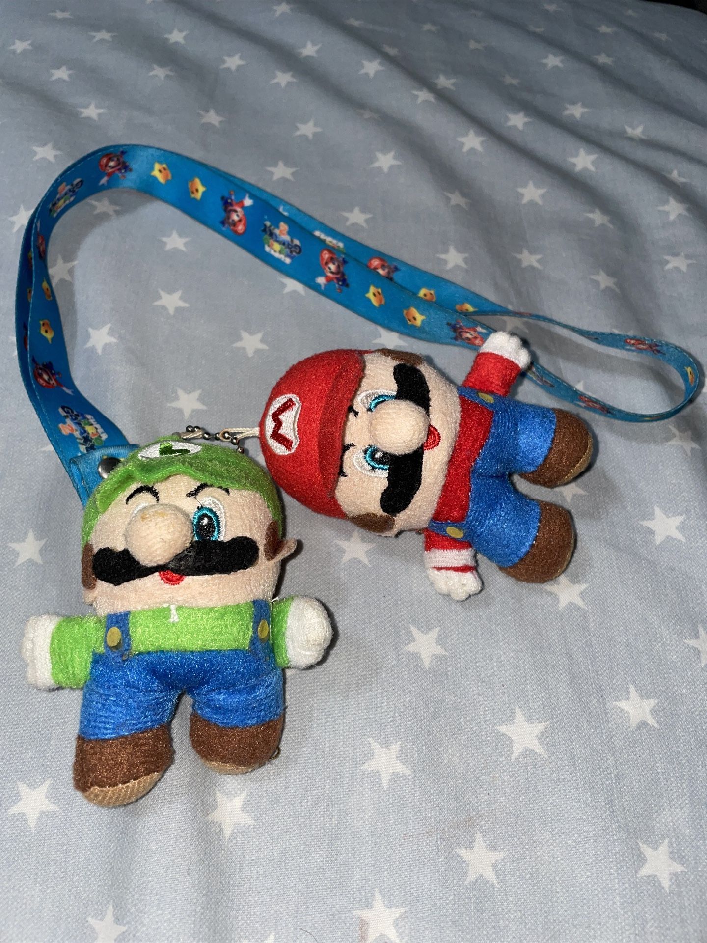 Super Mario Galaxy Lanyard + Mini Mario And Luigi Plushies