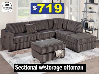 Chocolate Sectional with storge Ottoman