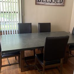 Six Piece Table Set Five Chairs, Real Wood, Leather Chairs