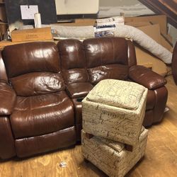 3 Piece Brown Leather Love Seat