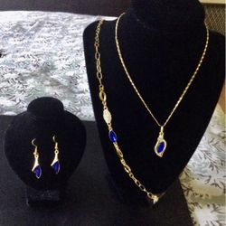Austrian Royal Blue Gold Plated 3pcs Jewelry Set 