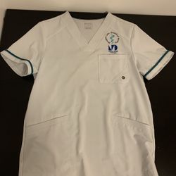 Miami Dade Clinical White Scrubs Shirt Embroidered Size Small Male Top