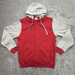 Epic Sports Men’s Medium Red Gray Snap Button Hoodie Varsity Fleece NWOT