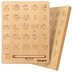 Coogam Wooden Letters Practicing Board, Double-Sided Alphabet Tracing Tool Learning to Write ABC Educational Toy Game Fine Motor Montessori Gift for P