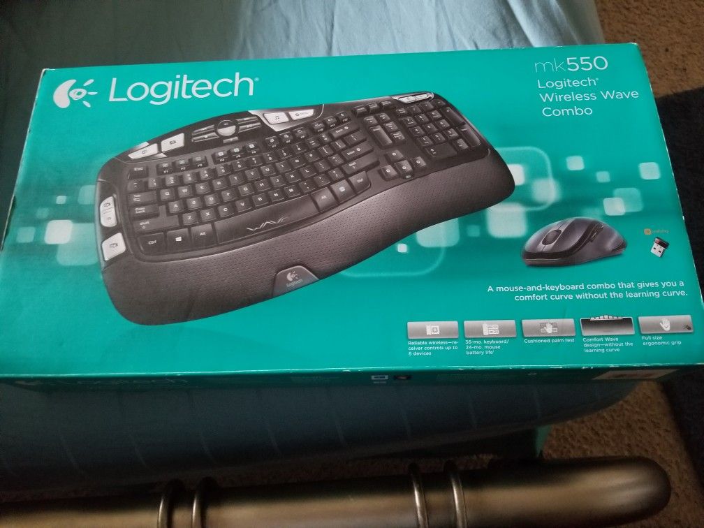 Logitech MK550 Wireless Wave Keyboard & Mouse, Ergonomic Wave Design - Black "wireless ergonomic