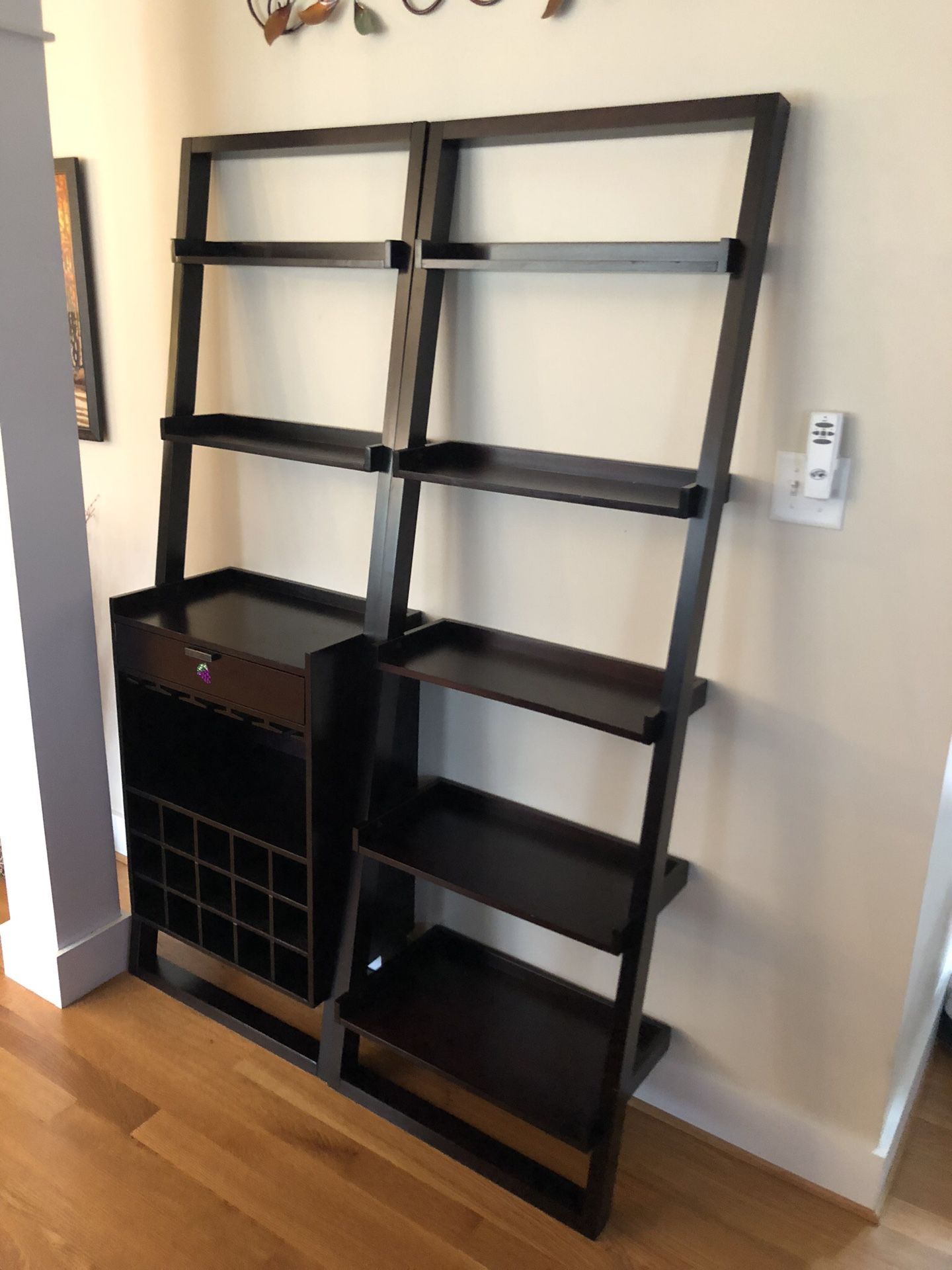 Ladder bookshelves and matching wine bar