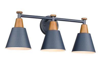 (Brand New in Box) FEMILA Bathroom Vanity Light, 3-Light Modern Bathroom Light Fixture with Hammered Metal Shade Finish, Dark Blue Wall Sconce Lamp L