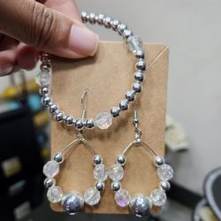 Glam Silver-Bracelet and Earrings Set Handmade