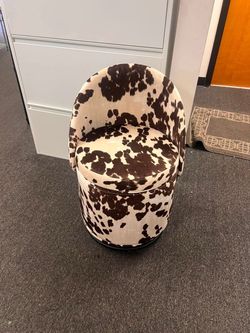 Ya-Home Modern Swivel Ottoman Vanity Chair, Linen Upholstered Barrel Club 360°Degree Swivel Side Stool with Storage, Comfy Makeup Stool, Milk Cow
