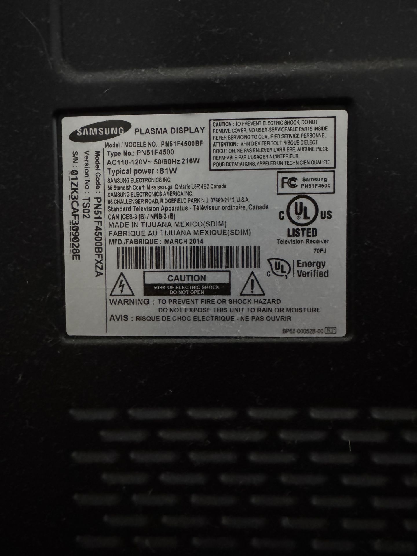 Samsung 52 Inch Plasma TV