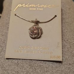 Cubic Zirconia Silver Plated Necklace 
