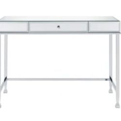 Modern Glam Mirrored 42" Storage Vanity Writing Desk With Drawer