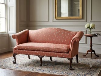 Sherill Furniture Custom Sheraton Style Camel Back Upholstered Sofa