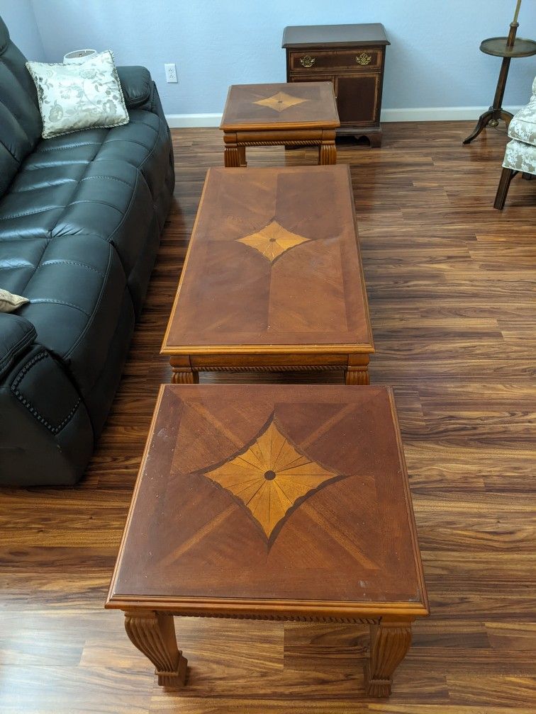 Cherry Wood Coffee Table and Two End Tables