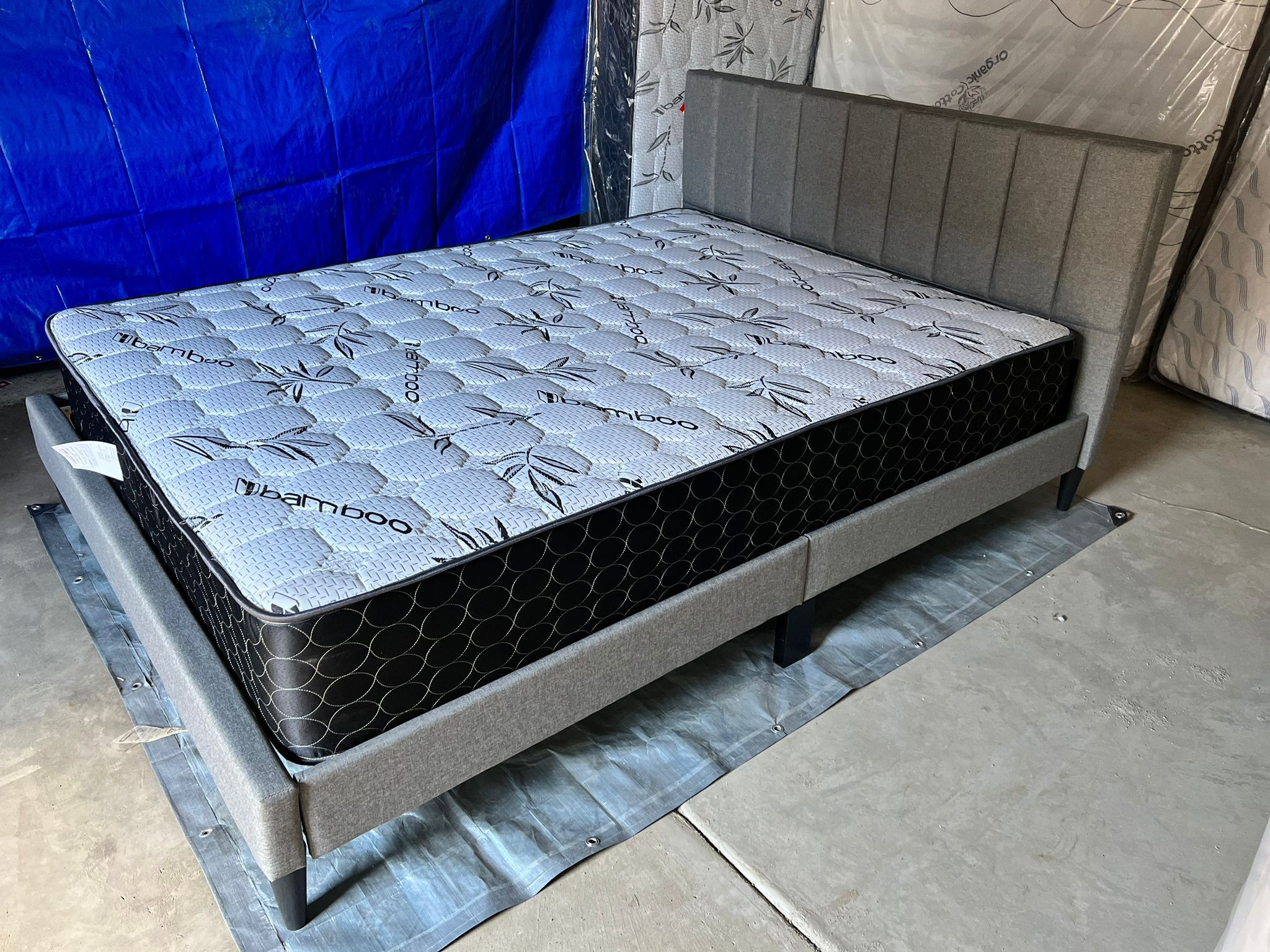 Gray New Queen Bed Sale With Nice Mattress Included 