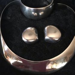 Solid 925 Sterling Silver Choker, Bracelet, and Earrings Set