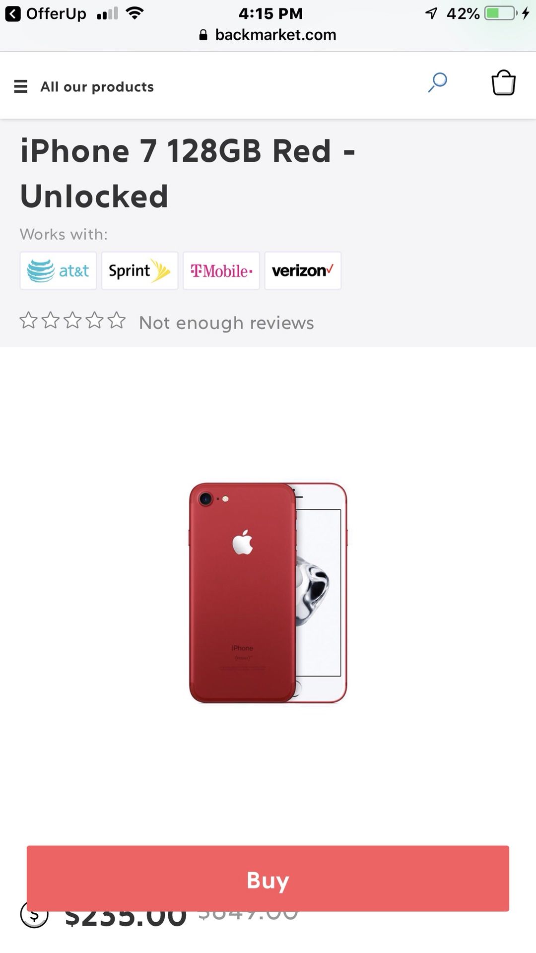 Red iPhone 7 UNLOCKED