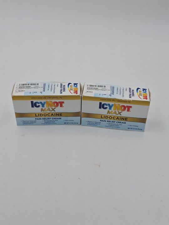 2 Packages Icy Hot Max Pain Relief Menthol Cream Lidocaine 2.7oz EXP 12/2026