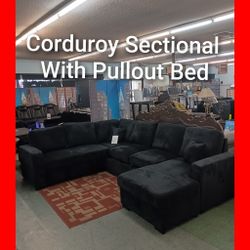 💥 Sectional With Pullout Bed + Storage Chaise+ USB Port