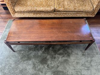 1960s Mid Century Walnut Long Cocktail Coffee Table Floating Top Wooden Vintage