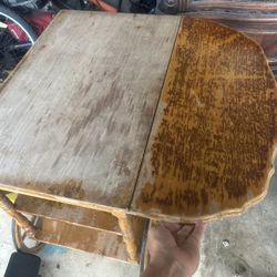 Wooden Antique Folding Side Table With Wheels