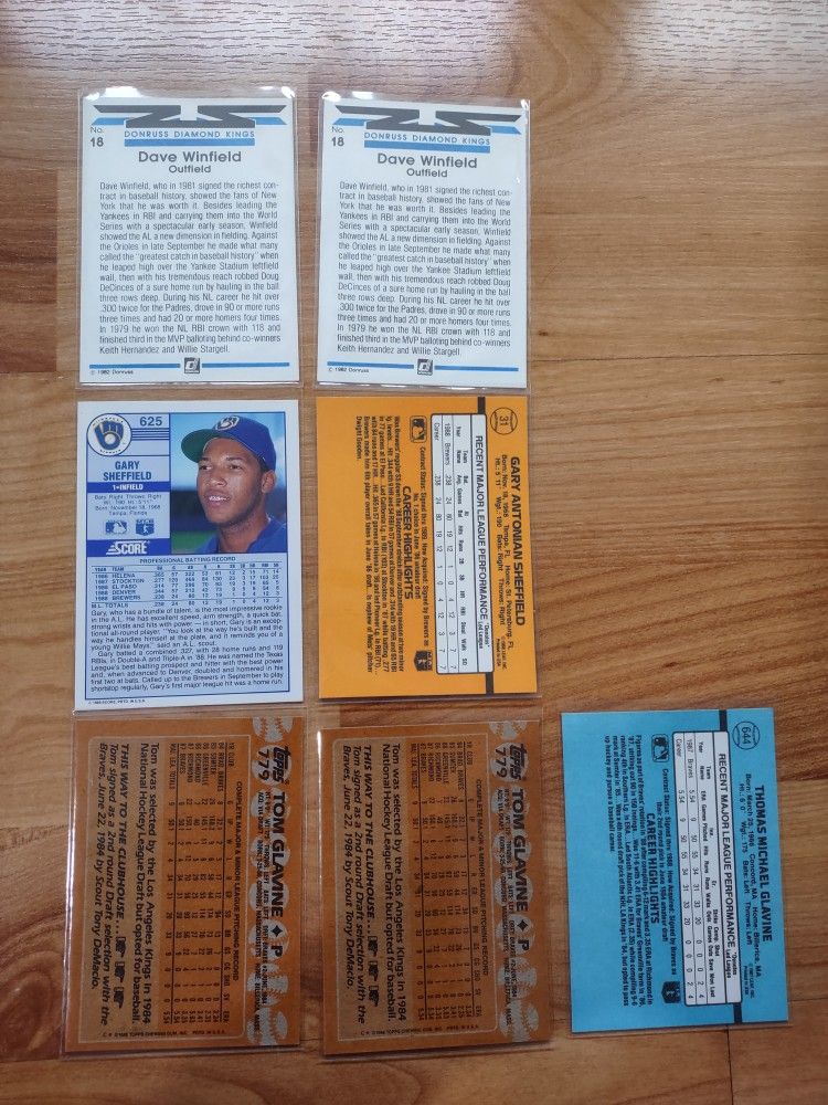 Lot of 7 baseball cards - Glavine, Sheffield, Winfield
