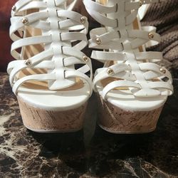 Women white Sandal Wedge Heels Sz 6