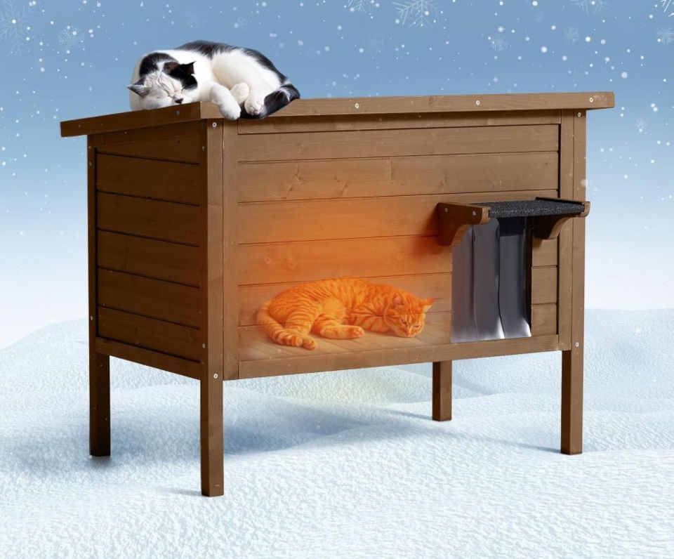 Generic Ciokea Outdoor Cat House Weatherproof, Feral Cat House Enclosures with Insulated All-Round Foam Wooden Cat Condos for Winter Outside, PVC Door