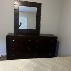 Bed Frame, Mattress, Dresser And Mirror For Sale 