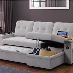 Sleeper Sectional Sofa With Charger Storage And Pull Out Bed