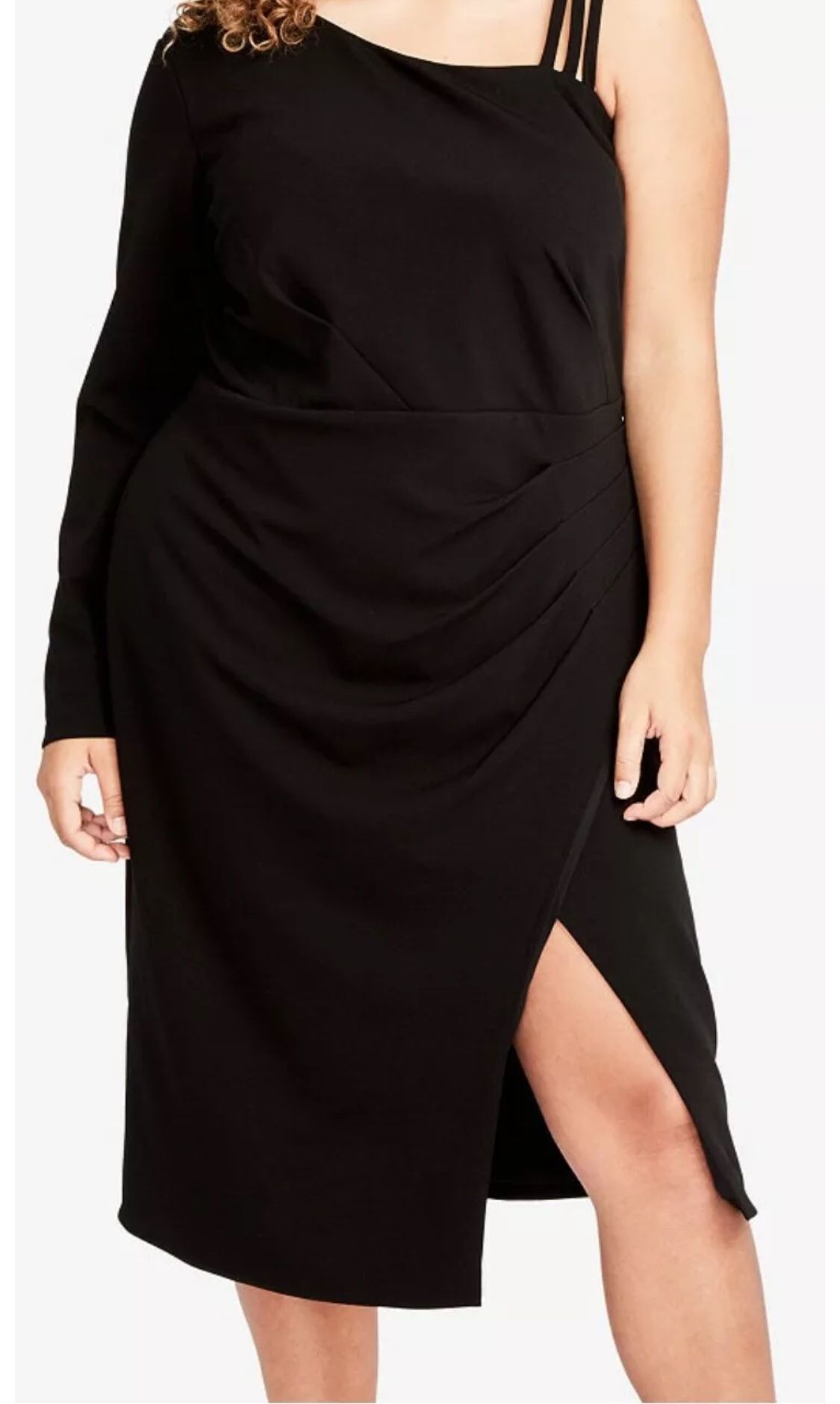 RACHEL Rachel Roy Black Plus Size Draped One Shoulder Dress Size