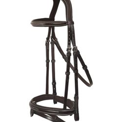 Exion Anatomical Snaffle Jumping Bridle for Horses with Removable Flash Noseband & Rubber Reins – Premium Vegetable-Tanned Leather, SS Buckles, Padded