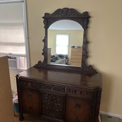 Antique Wood Chest Of drawers With Mirror