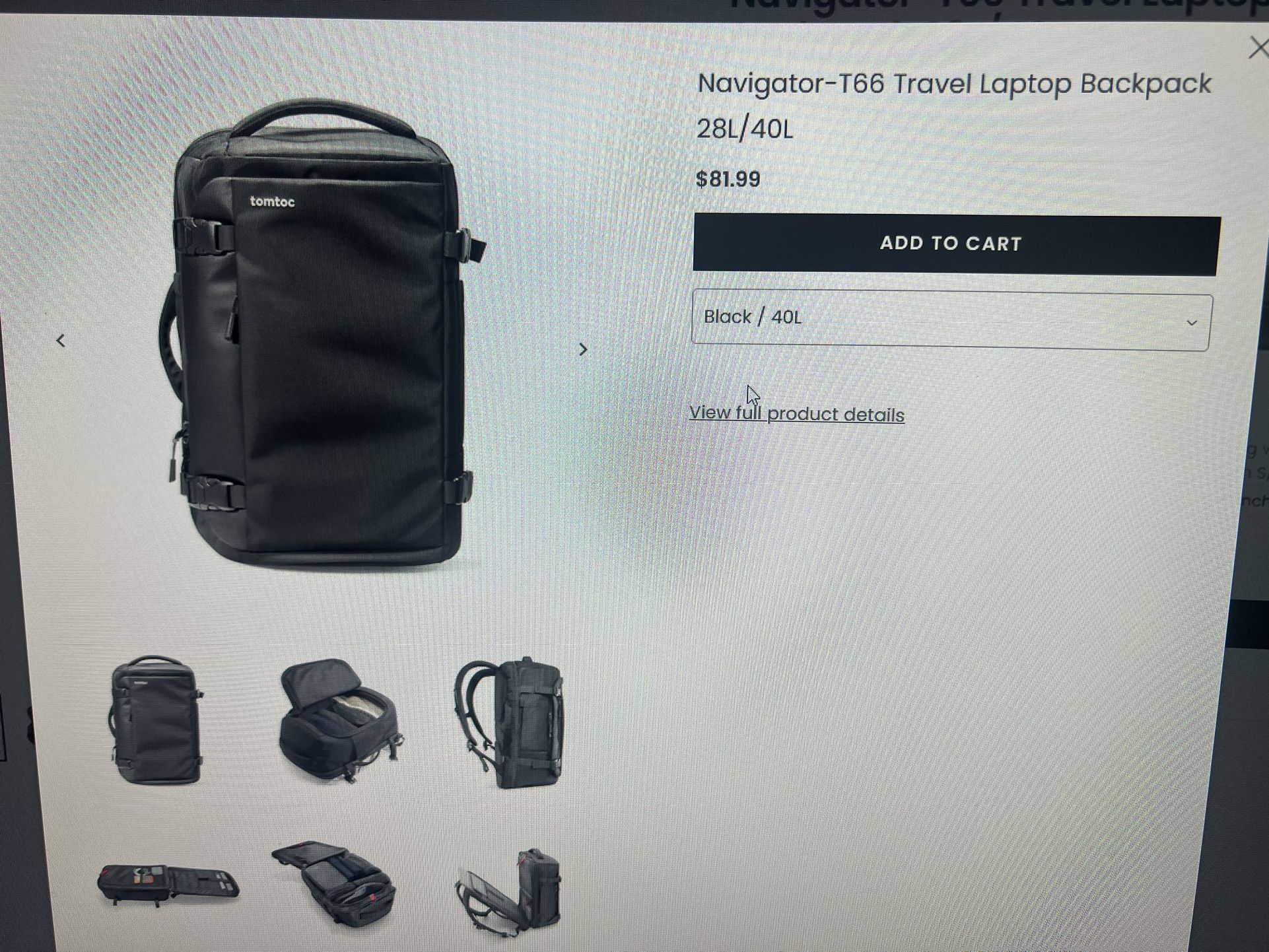 Tomtoc Navigator T66 40L Laptop Travel backpack