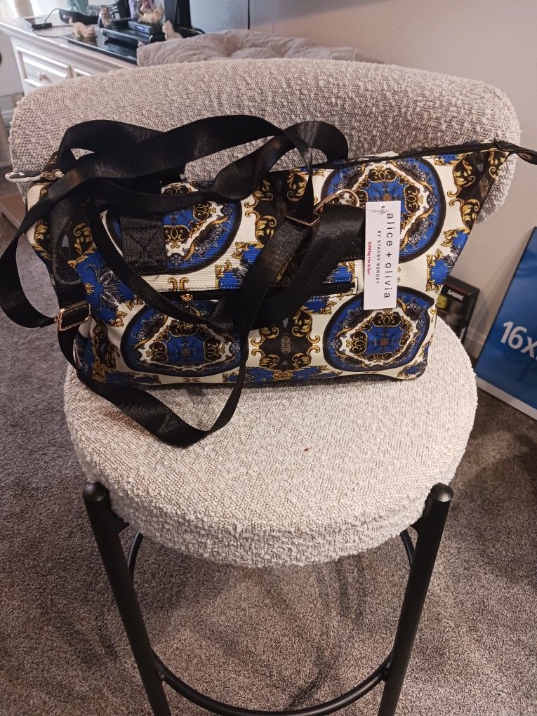 Alice + Olivia Duffle Bag Regal Romance Sapphire Canvas Weekend Zip Large Travel