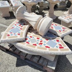 Concrete Mosaic Picnic Table with 3 Benches/ Outdoor Patio Furniture