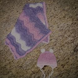 Crochet Baby Blanket & Hat Set