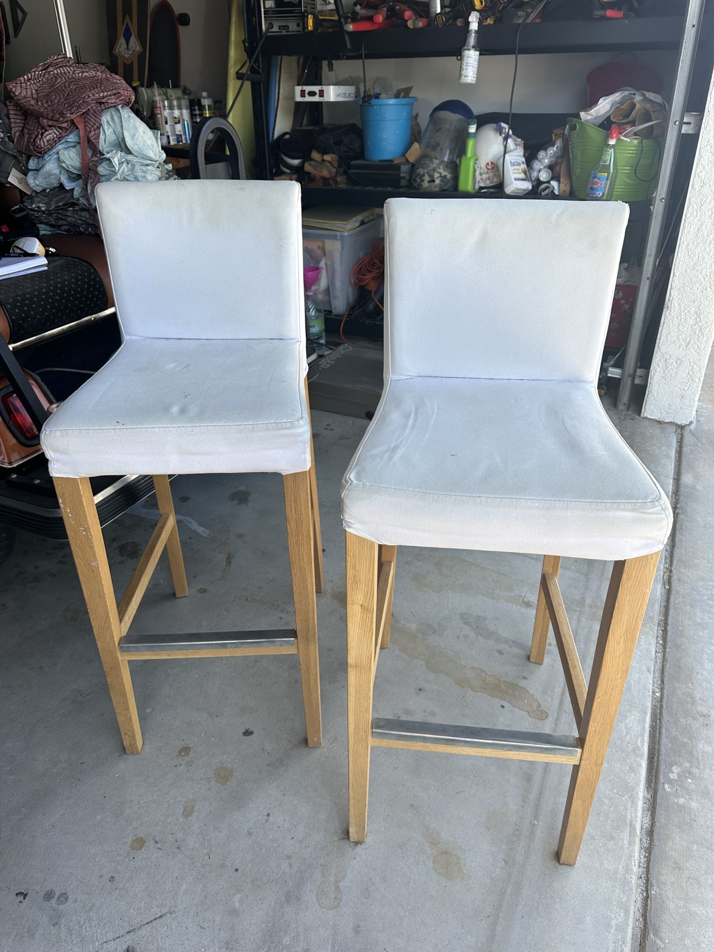 Set of 2 (29” Tall) Bar Stools With Backs & Washable Covers