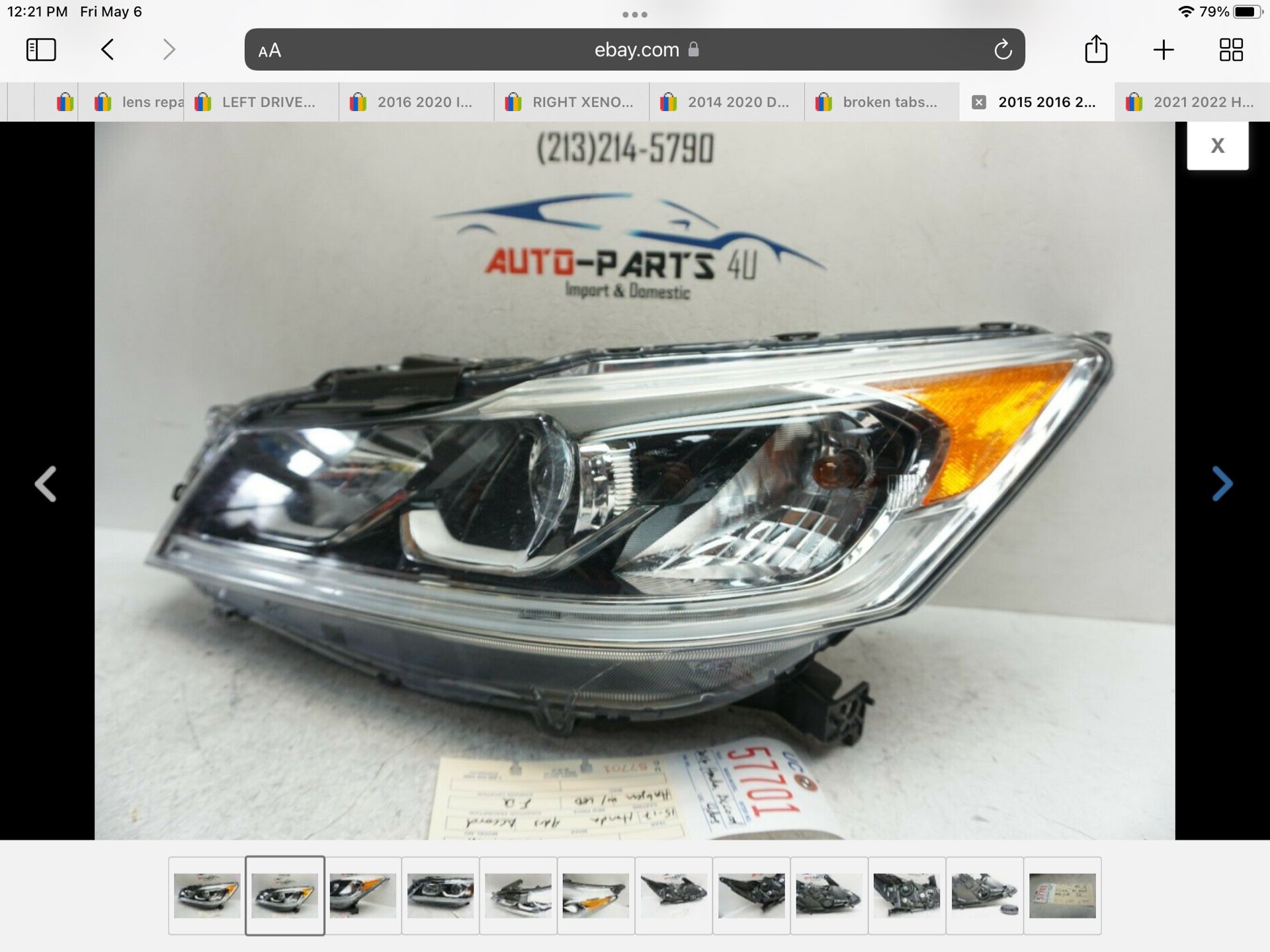 2015 - 2016 - 2017 HONDA ACCORD 4DRS LEFT DRIVER HALOGEN LED HEADLIGHT OEM UC57701