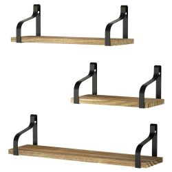 Rustic Wood Floating Shelf with Metal Brackets