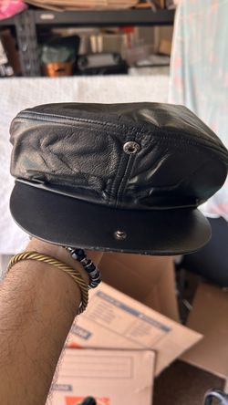 Vtg Harley-Davidson  03 Black Leather Newsboy Cabbie Cap 100th Anniversary
