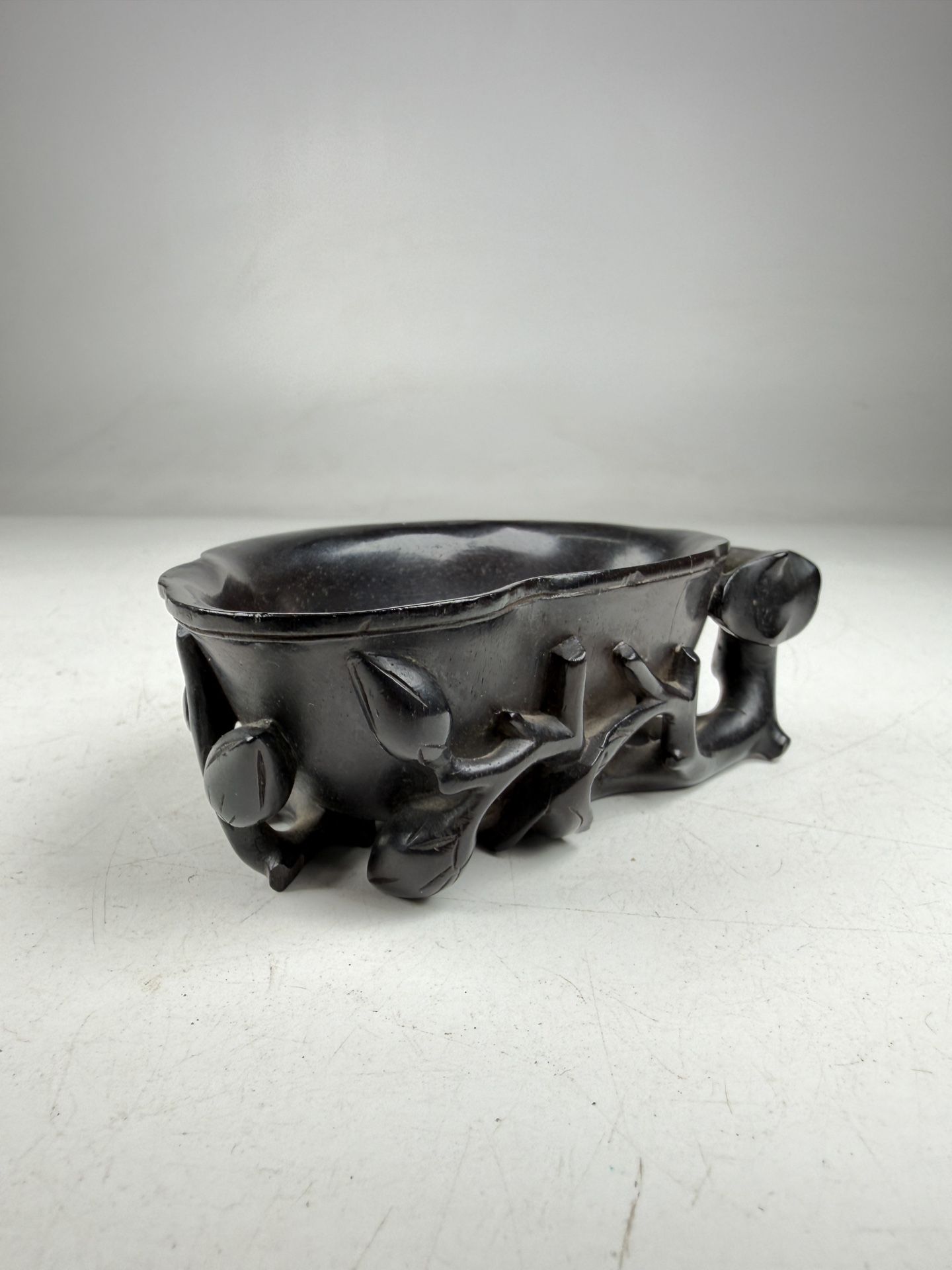 Fine 18th Century Chinese Carved Zitan Libation Cup Lotus & Seed Pod Motif Qing