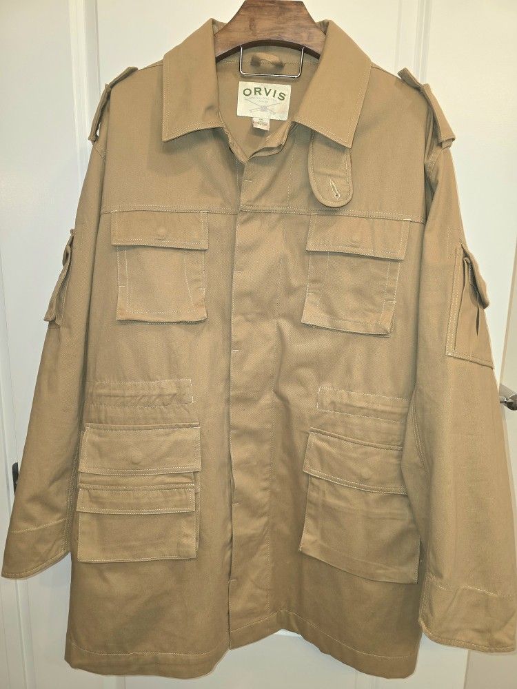 ORVIS Safari Field Jacket Coat - Men's XXL w/Leather Trim