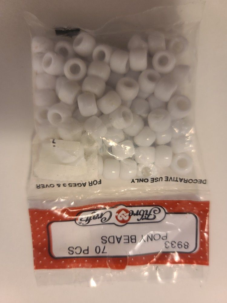 Fibre Craft Pony Beads White 70 Pcs (Ts-E3)