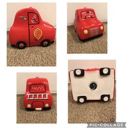 Brand New Nordstrom Fire Truck Ceramic Piggy Bank