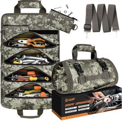 Tool Bag Roll Up, UUP Heavy Duty Rolled Empty Tool Storage Organizing, Portable Tool Roll Container with 2 Detachable Pockets, Folding Tool Holder, Fa