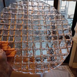 Glass 10" Waffle Dessert Plates Set Of 4