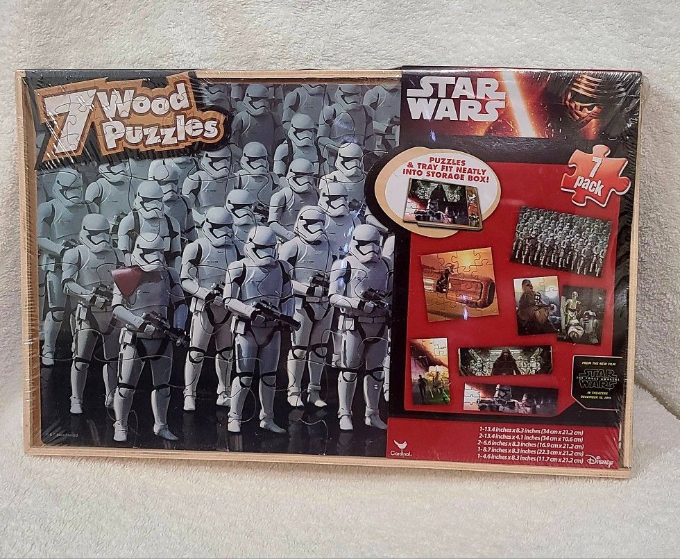 Star Wars Wood Jigsaw 7 Puzzles set new factory sealed With Wood Case